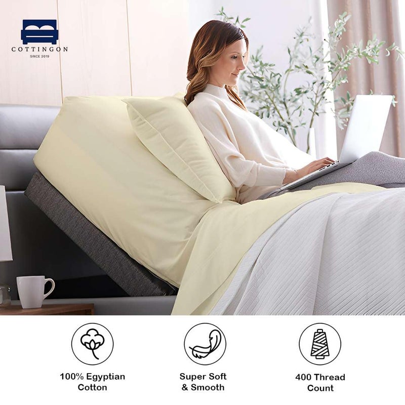 Cottingon Top Split King Sheets Set for Adjustable Bed - 4 Piece Sleep Number Bed Sheets - 100% Egyptian Cotton - 16 Inch Deep - 28 Split King - Ivory Solid - Image 3